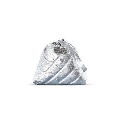 BALENCIAGA WOMEN'S CRUSH TOTE BAG SMALL IN SILVER 7429422AAYA3661 (25.9*23.8*9.9cm)